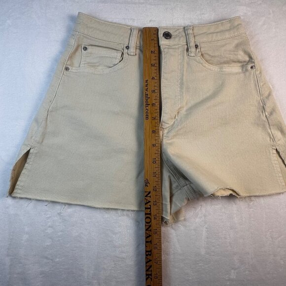 WeworeWhat High-Waisted Beige Denim Shorts Frayed Hem Slit Detail Sz 25 - Picture 4 of 8